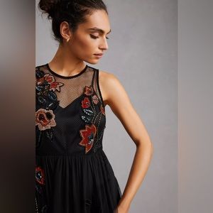 Anthropologie Pallavi Mohan Midnight Garden Maxi Dress Size XS